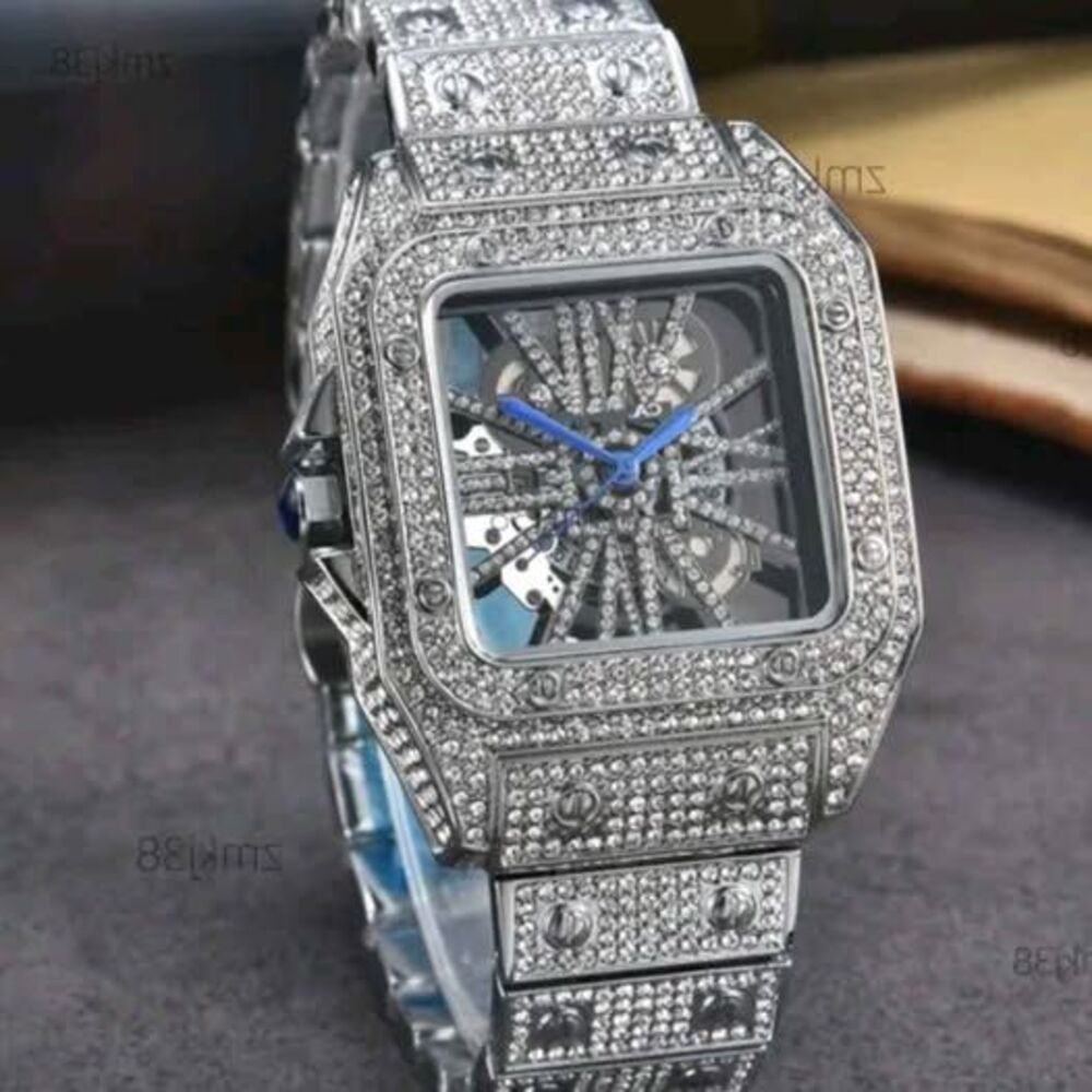 Silver Crystal Pavé Women's Watch with Blue Hands